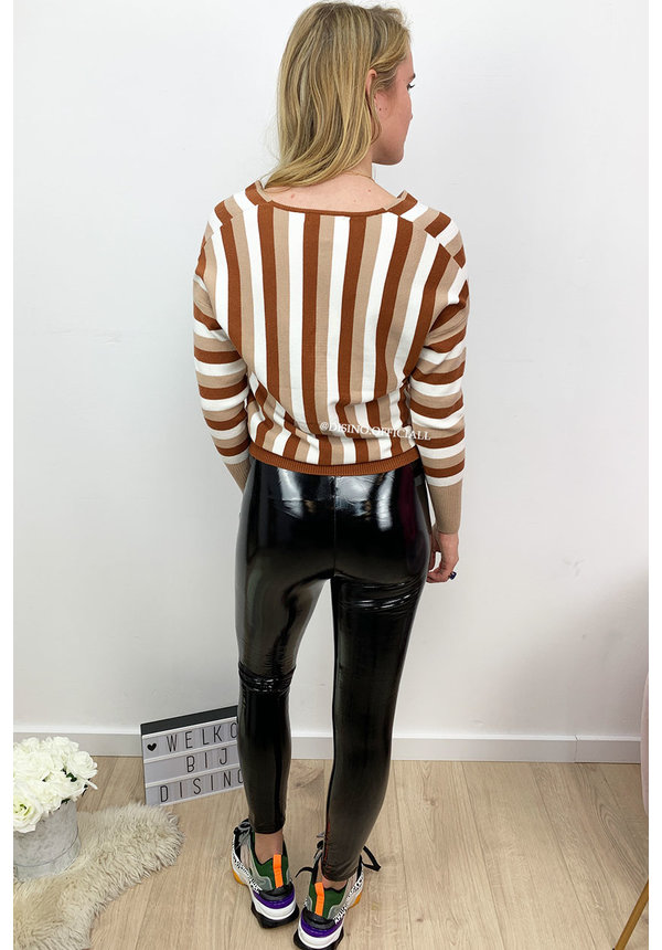 BROWN - 'VERONA' - V NECK STRIPED JUMPER