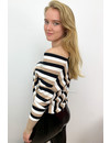 BEIGE - 'VERONA' - V NECK STRIPED JUMPER