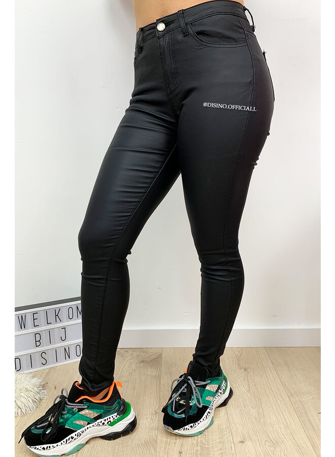 HELLO MISS - COATED BLACK - MID HIGH WAIST SKINNY JEANS - 102