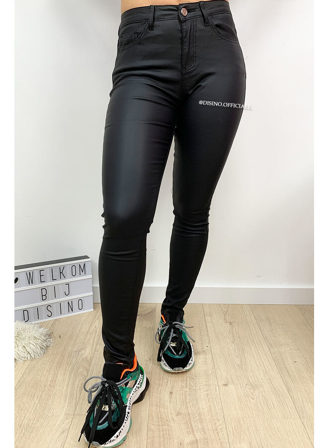 HELLO MISS - COATED BLACK - MID HIGH WAIST SKINNY JEANS - 102