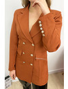 RUST - 'CHRYSTEL' - DOUBLE BREASTED GOLD BUTTON BLAZER DRESS