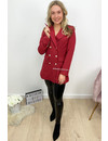 WINE RED - 'CHRYSTEL' - DOUBLE BREASTED GOLD BUTTON BLAZER DRESS