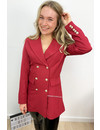 WINE RED - 'CHRYSTEL' - DOUBLE BREASTED GOLD BUTTON BLAZER DRESS