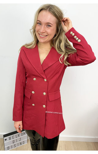 WINE RED - 'CHRYSTEL' - DOUBLE BREASTED GOLD BUTTON BLAZER DRESS WINE RED - 'CHRYSTEL' - DOUBLE BREASTED GOLD BUTTON BLAZER DRESS