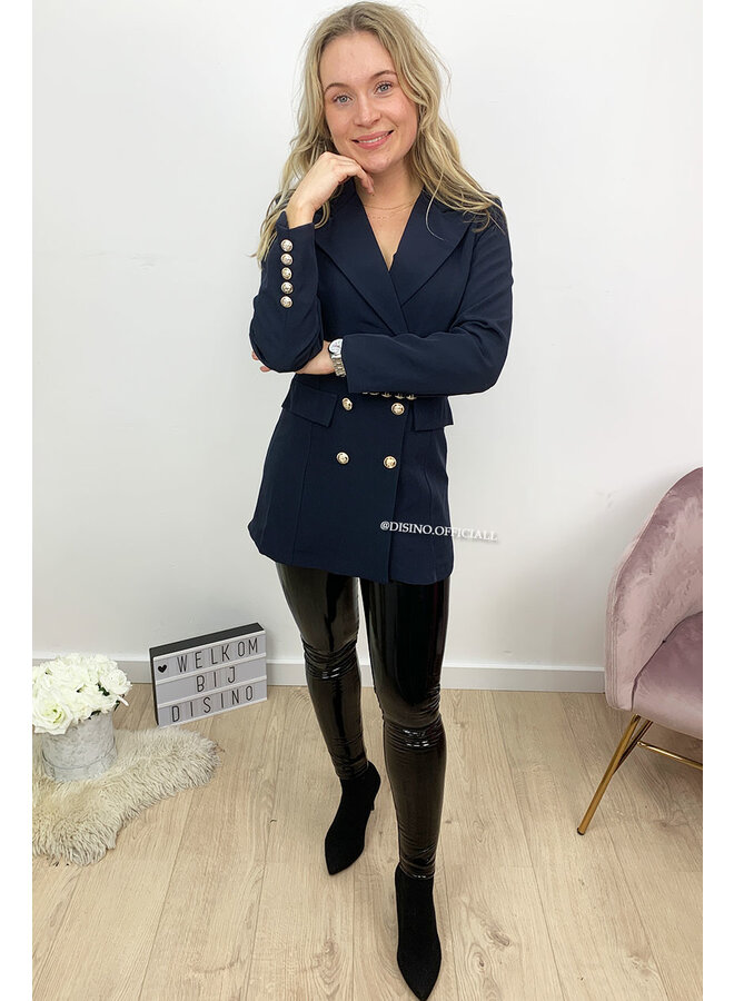 NAVY BLUE - 'CHRYSTEL' - DOUBLE BREASTED GOLD BUTTON BLAZER DRESS