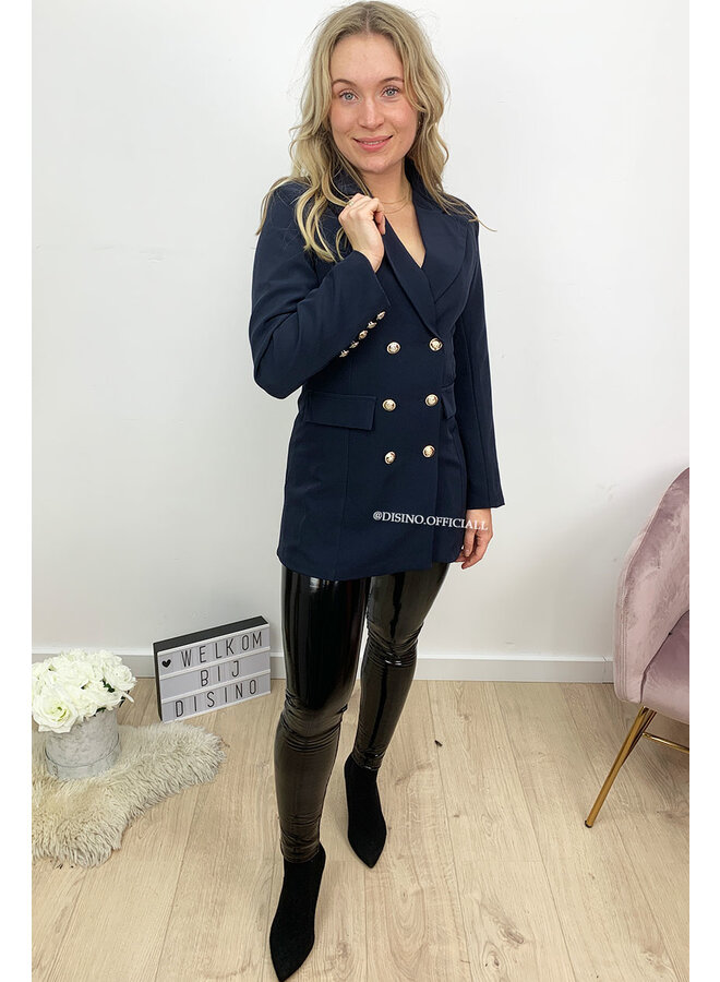 NAVY BLUE - 'CHRYSTEL' - DOUBLE BREASTED GOLD BUTTON BLAZER DRESS