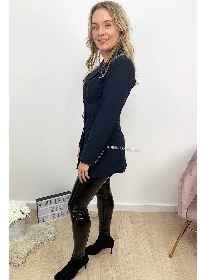 NAVY BLUE - 'CHRYSTEL' - DOUBLE BREASTED GOLD BUTTON BLAZER DRESS