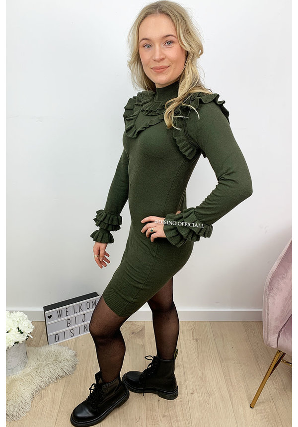 KHAKI GREEN - 'OLSEN DRESS' - INSPIRED SOFT RUFFLE DRESS