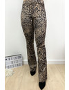 BEIGE - 'GABY FLARE' - SUEDINE LEOPARD PRINT FLARED PANTS