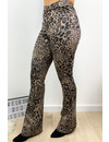 BEIGE - 'GABY FLARE' - SUEDINE LEOPARD PRINT FLARED PANTS