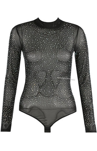 BLACK - 'DIAMONDS ON MY CHEST' - SPARKLE DIAMOND MESH BODYSUIT BLACK - 'DIAMONDS ON MY CHEST' - SPARKLE DIAMOND MESH BODYSUIT