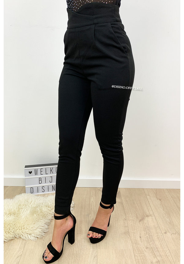 BLACK - 'CHRISSY' - CROSS OVER HIGH WAIST PANTS