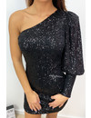 BLACK - 'ROSALIA' - ALL OVER SEQUIN ONE ARM DRESS