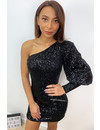 BLACK - 'ROSALIA' - ALL OVER SEQUIN ONE ARM DRESS