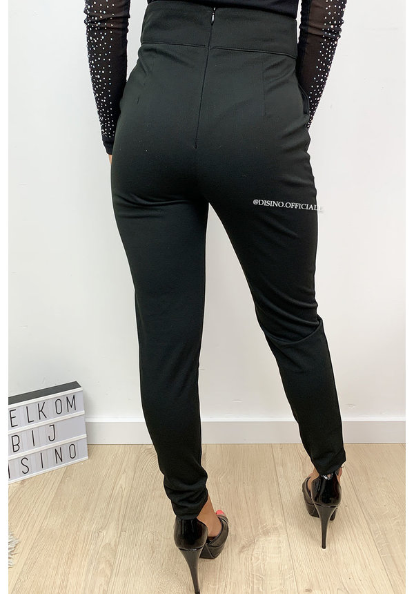 BLACK - 'CHRISSY' - CROSS OVER HIGH WAIST PANTS