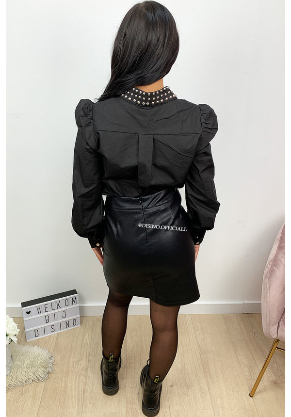 BLACK - 'JANNET BLOUSE' - STUDS BLOUSE PUFF SLEEVE