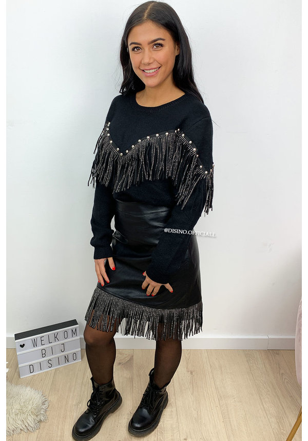 BLACK - 'PRINCE SKIRT' - VEGAN LEATHER FRINGE SKIRT