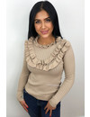 BEIGE - 'STRIPED OLSEN' - RIBBED RUFFLE TOP