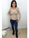 BEIGE - 'STRIPED OLSEN' - RIBBED RUFFLE TOP