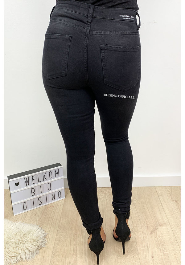 QUEEN HEARTS JEANS - DENIM BLACK - PREMIUM QUALITY MID HIGH WAIST - 712