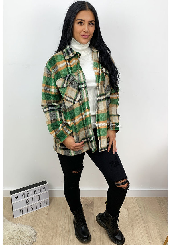 GREEN - 'SIEN' - OVERSIZED FLANNEL BLOUSE