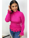 FUCHSIA - 'PERLA' - RIBBED PEARL RUFFLE TOP