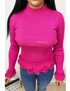 FUCHSIA - 'PERLA' - RIBBED PEARL RUFFLE TOP