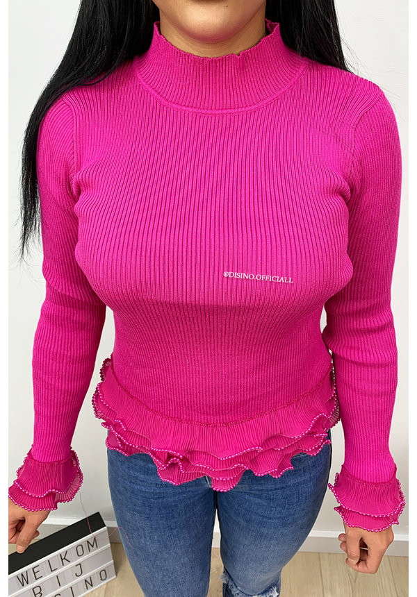 FUCHSIA - 'PERLA' - RIBBED PEARL RUFFLE TOP