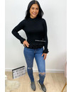 BLACK - 'PERLA' - RIBBED PEARL RUFFLE TOP