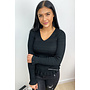 BLACK - 'DAISY' - GLITTERLY RIBBED RUFFLE TOP