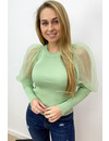 MINT GREEN - 'LINA' - RIBBED MESH SHOULDER TOP