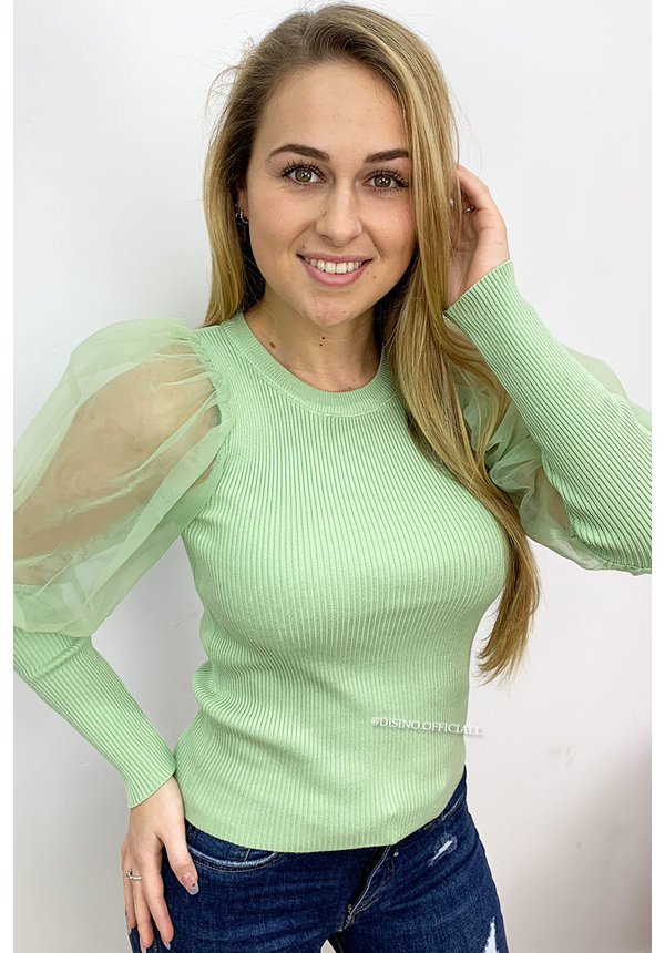 MINT GREEN - 'LINA' - RIBBED MESH SHOULDER TOP