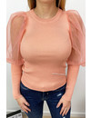 PEACH - 'LINA' - RIBBED MESH SHOULDER TOP