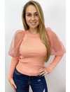 PEACH - 'LINA' - RIBBED MESH SHOULDER TOP