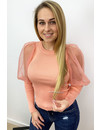 PEACH - 'LINA' - RIBBED MESH SHOULDER TOP