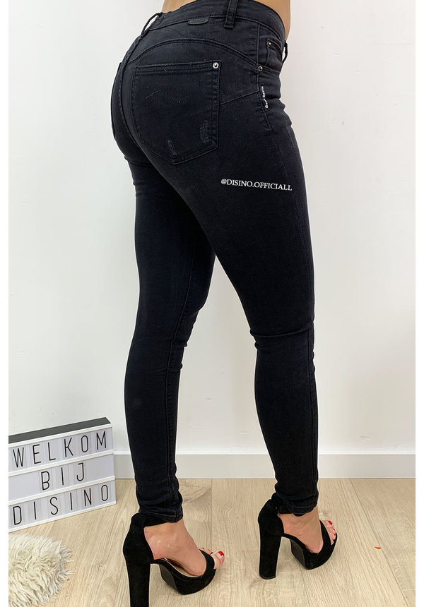 QUEEN HEARTS JEANS - DENIM BLACK - PREMIUM QUALITY MID HIGH WAIST - 714