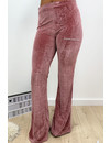 PINK - 'AMBER' - VELVET RIBBED FLARED PANTS