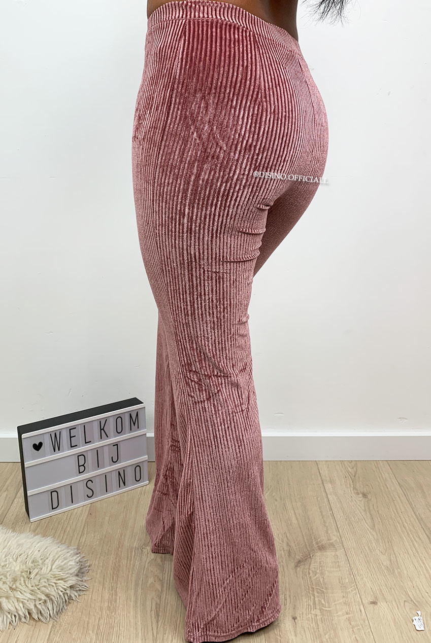 PINK - 'AMBER' - VELVET RIBBED FLARED 