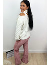 PINK - 'AMBER' - VELVET RIBBED FLARED PANTS