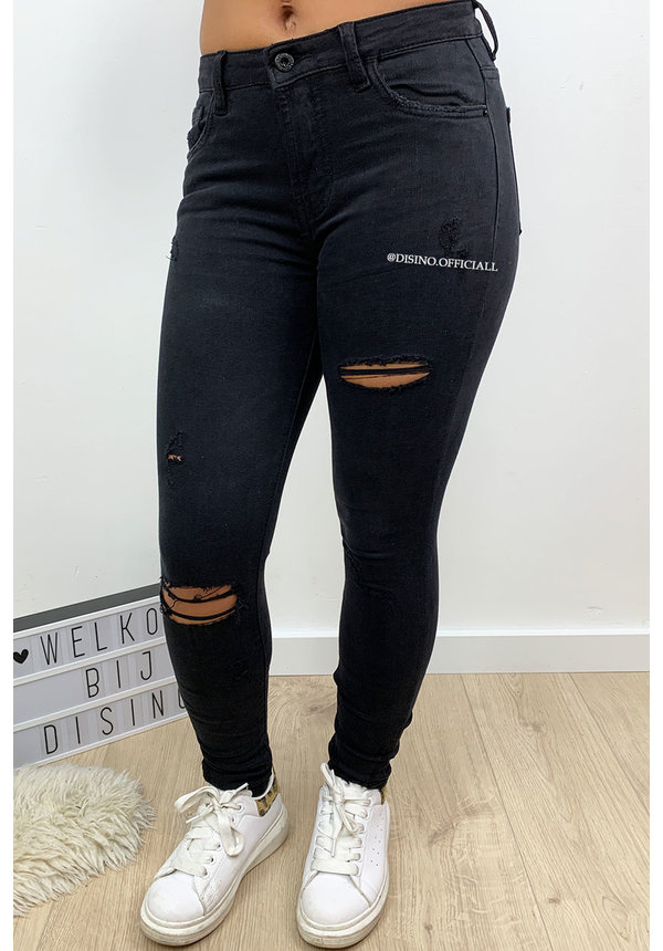 QUEEN HEARTS JEANS - BLACK - HIGH WAIST DESTROYED SKINNY JEANS - 692