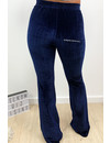 MIDNIGHT BLUE - 'AMBER' - VELVET RIBBED FLARED PANTS