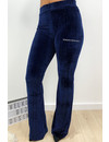 MIDNIGHT BLUE - 'AMBER' - VELVET RIBBED FLARED PANTS