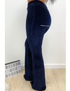 MIDNIGHT BLUE - 'AMBER' - VELVET RIBBED FLARED PANTS