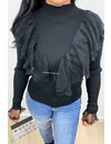 BLACK - 'VALENCIA' - MESH RUFFLE TOP