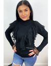 BLACK - 'VALENCIA' - MESH RUFFLE TOP