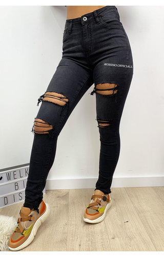 QUEEN HEARTS JEANS - BLACK DENIM - HIGH WAIST RIPPED JEANS - 598 QUEEN HEARTS JEANS - BLACK DENIM - HIGH WAIST RIPPED JEANS - 598