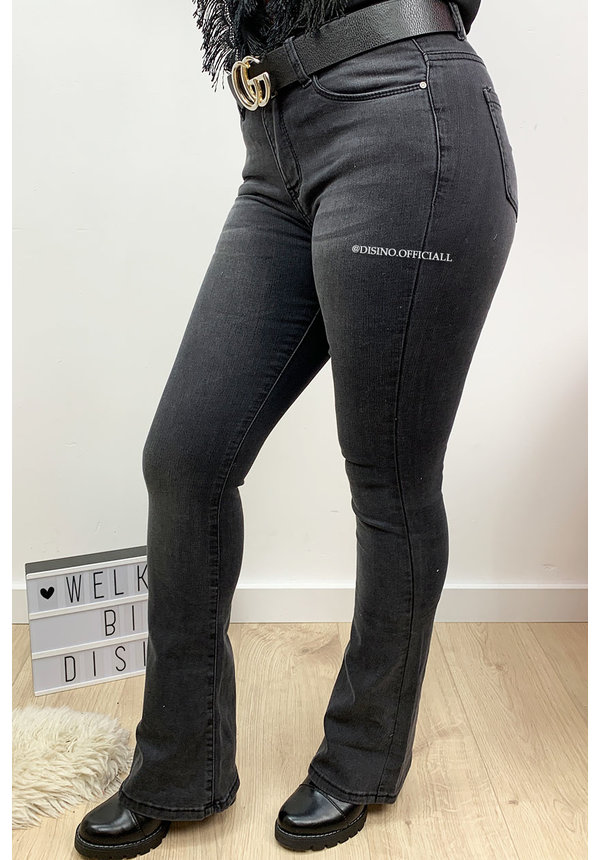 DARK GREY - 'BILLIE' - SUPER STRETCH DENIM FLARED PANTS - 079