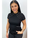 BLACK - 'KATE' - SHORT SLEEVE STUDS TOP