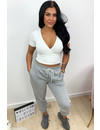 WHITE - 'SARAH' - RIBBED WRAP ON CROP TOP