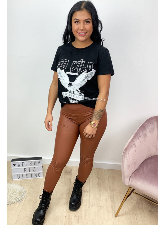 BROWN - ESMERALDA - LEATHER LOOK LEGGING PANTS